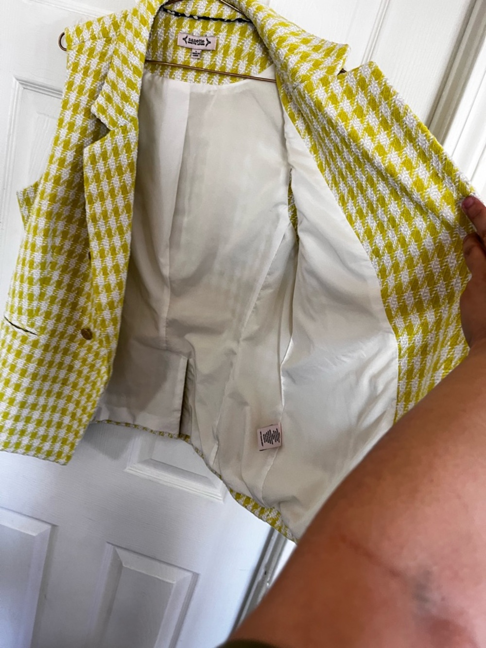 Nanette Lepore Lime and White Houndstooth Sleeveless Blazer Vest - Picture 9 of 11